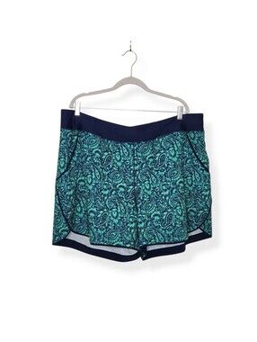 NEW Lands End Swim Shorts Bottoms Blue Green Paisley Print Lined Plus Size 24W